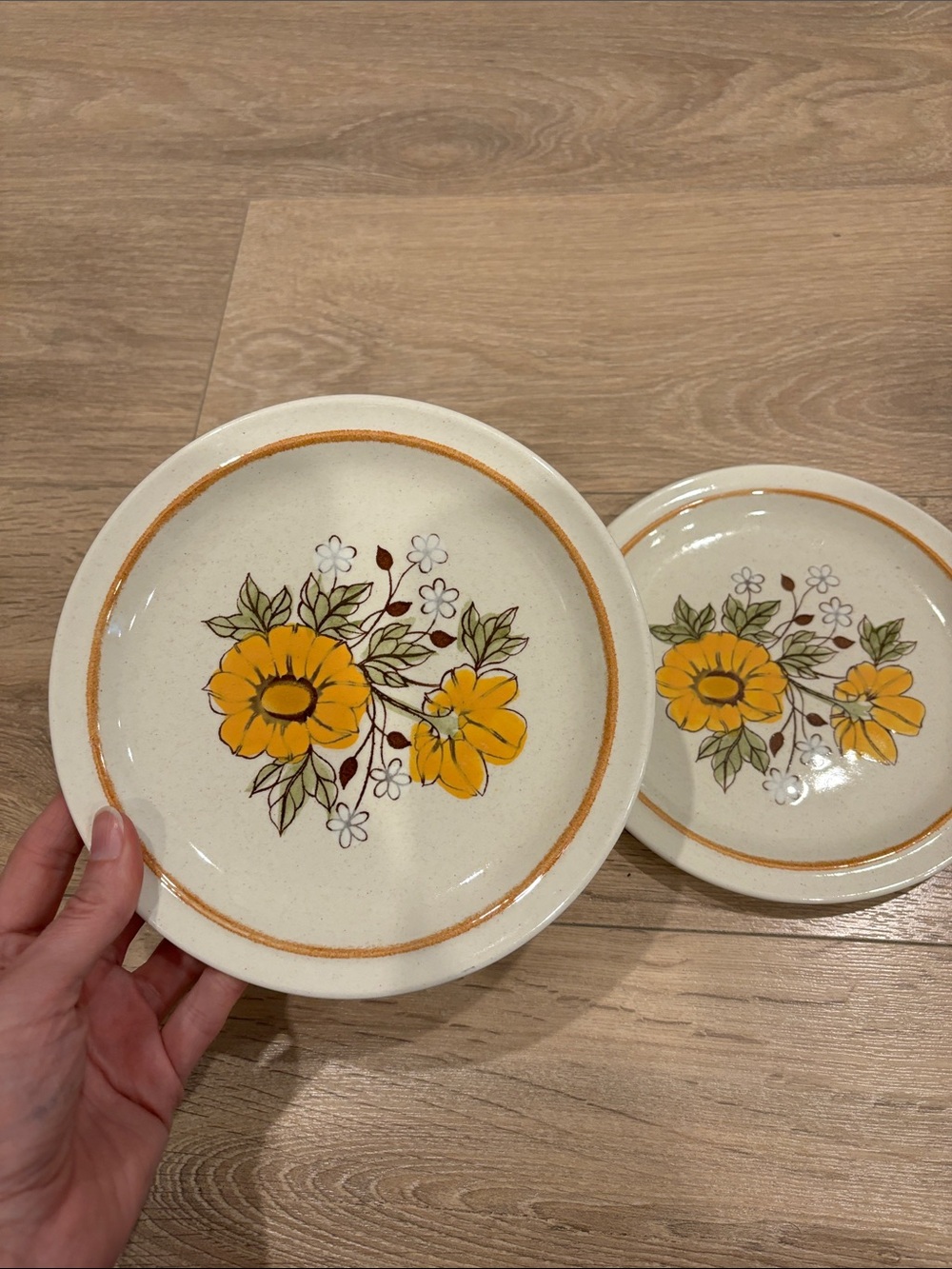 2 Yellow Floral plates - $8 add up n